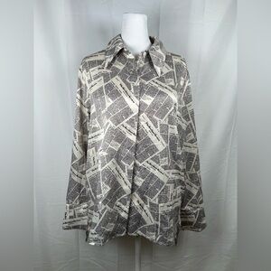 Recliner Satin Newspaper Sleep Button Shirt Size Medium Cream Black